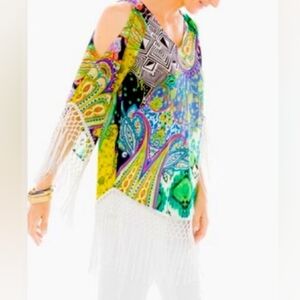 Chico's Multicolor Paisley Tunic with Fringe Size 1 Vacation Resort Wear Cruise